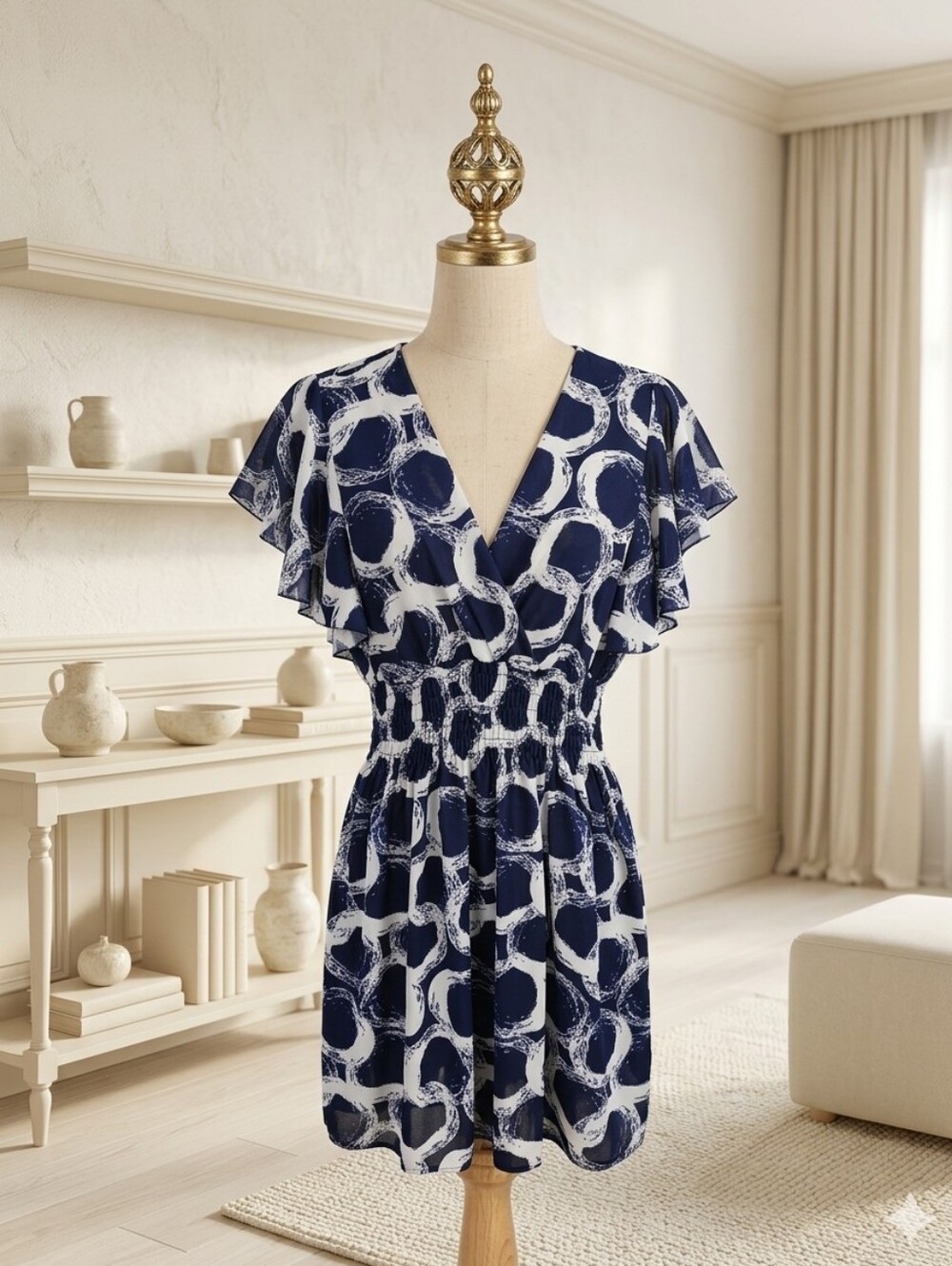 Tamsy Flutter Sleeve Gathered Waist Top One Size (Fits like Medium)